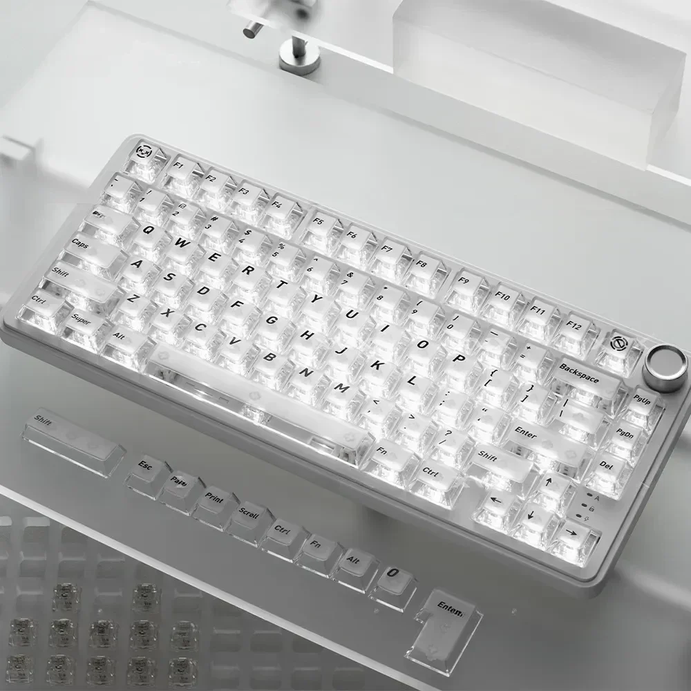 Main image of premium frosted translucent keycaps set, designed for stunning backlit aesthetics and vibrant RGB light diffusion.