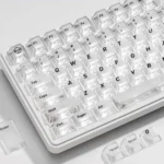 Ethereal Frosted Translucent PC Keycaps Set from multiple angles, showcasing stunning backlit aesthetics and premium RGB diffusion.