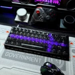 Gallery of Crimson Ink Transparent PC Keycaps Set, showcasing sleek high-transparency PC, bold crimson-black contrasts, 250 custom keys for elegant