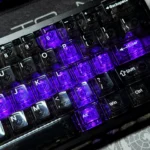 Crimson Ink Transparent PC Keycaps Set, 250 custom keys showcasing sleek high-transparency and bold crimson-black contrasts for elegant precision.