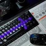 Crimson Ink Transparent PC keycaps set, sleek high-transparency with bold crimson-black contrasts, featuring 250 custom keys for elegant precision.