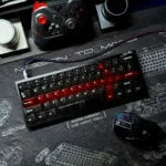 Crimson Ink Transparent PC Keycaps set: 250 custom keys. Features sleek, high-transparency PC with bold crimson and deep black contrasts.