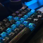 Crimson Ink Transparent PC Keycaps set gallery, showcasing sleek high-transparency design, bold crimson contrasts. Over 250 custom keys for elegant design.