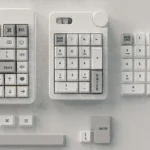 Tyche-One minimalist PBT keycaps product gallery, showcasing crisp dye-sub legends, durable PBT material, and sleek design from multiple perspective view.