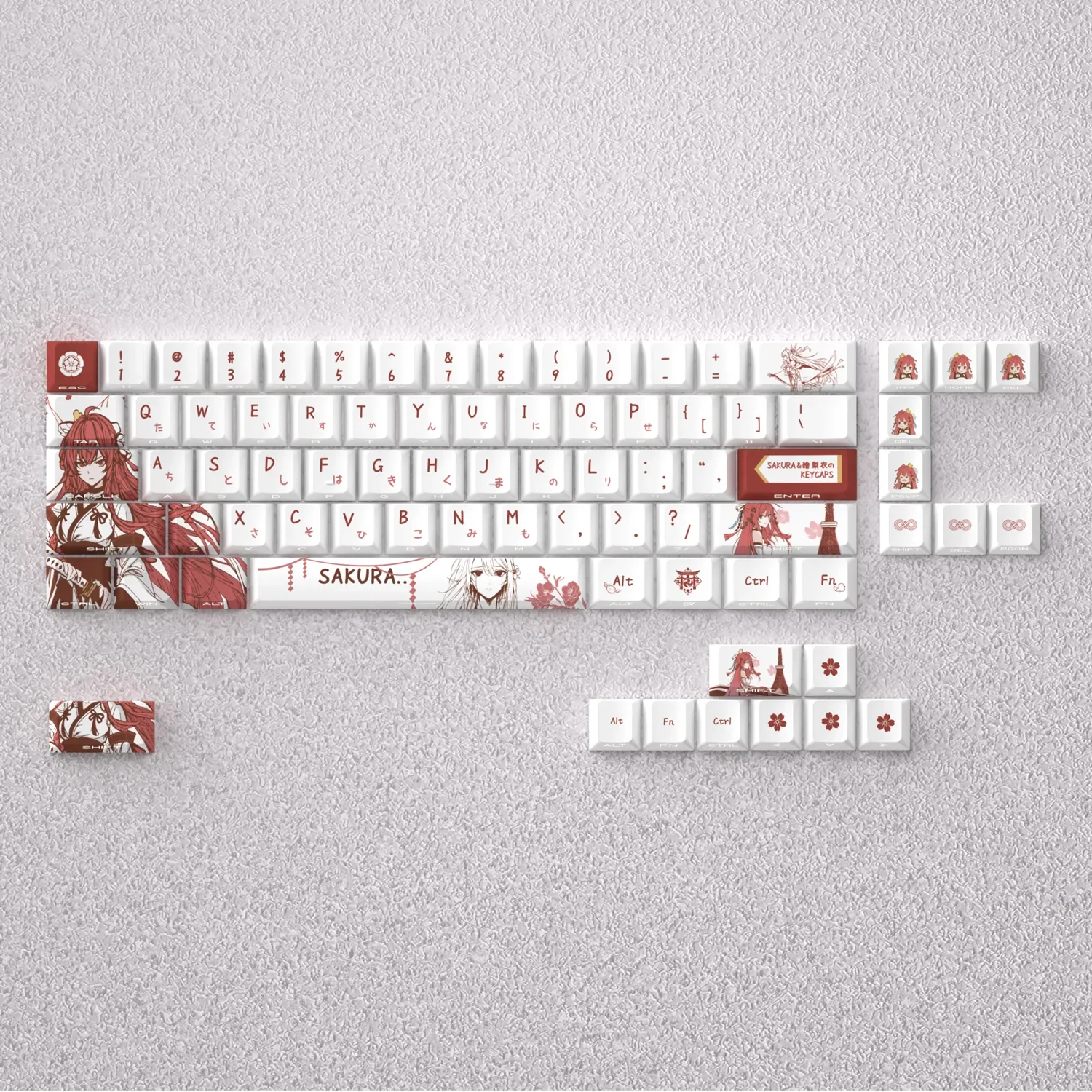 A captivating display of the exclusive Uesugi Erii Keycap Set, featuring the elegant Dragon Raja anime character design with emotive artistry.