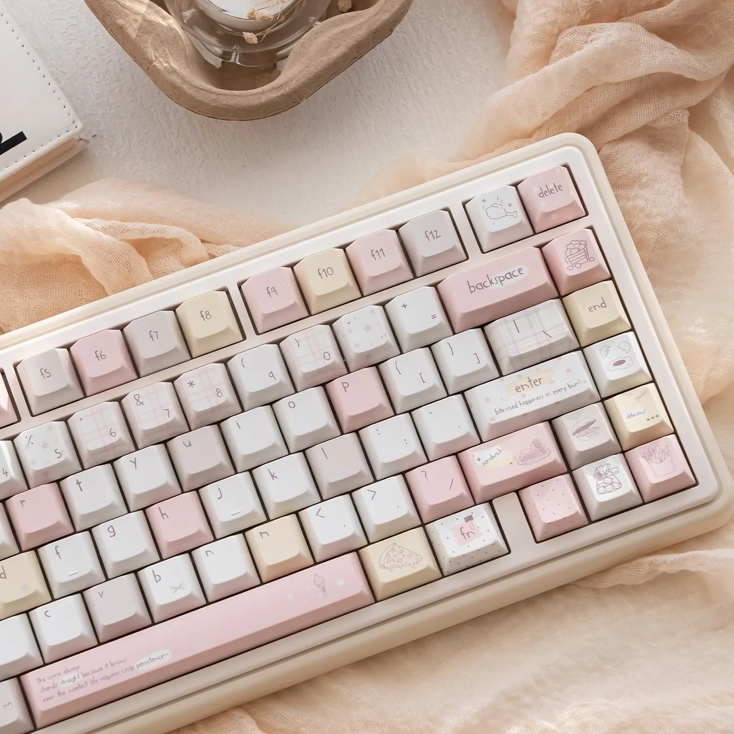 UR82 Creamy Delight Custom Gasket Keyboard Kit shown from a new angle, emphasizing its premium gasket mount and Hifi soft-elastic typing feel.