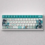 Gallery of the premium Valorant Sage Keycap Set for 60% keyboards, displaying its exclusive green PBT design and healing motifs from multiple angles.