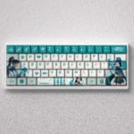 Angled view of Valorant Sage PBT keycaps from the Serene Power Set, showcasing the crisp, mystical dye-sub legends and premium PBT material.