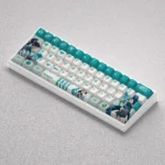 An angled, detailed view of the Valorant Sage PBT Keycaps from the Serene Power Set, highlighting their mystical dye-sub legends and premium PBT quality.