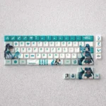 Serene Valorant Sage PBT keycaps featuring crisp, standard top-engraved dye-sub legends, showcasing mystical aesthetics for 60/65/68 layouts.