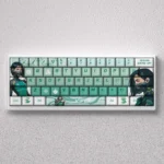 Multiple angles of Valorant Viper PBT dye-sub keycaps set, displaying tactical green edges and a sleek snake motif for gaming mechanical keyboards.