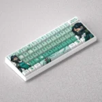 Valorant Viper PBT Dye-Sub keycaps set gallery. Dynamic views highlight tactical design, vibrant green accents, and snake motif for gaming keyboards.