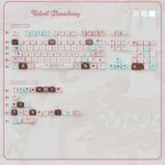Velvet Frosted Strawberry Keycaps Set artfully displayed, showcasing their PBT+PC translucent design with a soft, ethereal glow and whimsical charm.