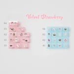 Artistic display of velvet frosted strawberry PBT+PC translucent keycaps set, softly glowing with a sweet, ethereal whimsy. Unique custom keycap set.