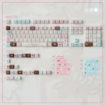 Velvet Frosted Strawberry Keycaps Set glowing softly, showcasing the translucent PBT+PC design and sweet whimsical aesthetic for custom keyboards.