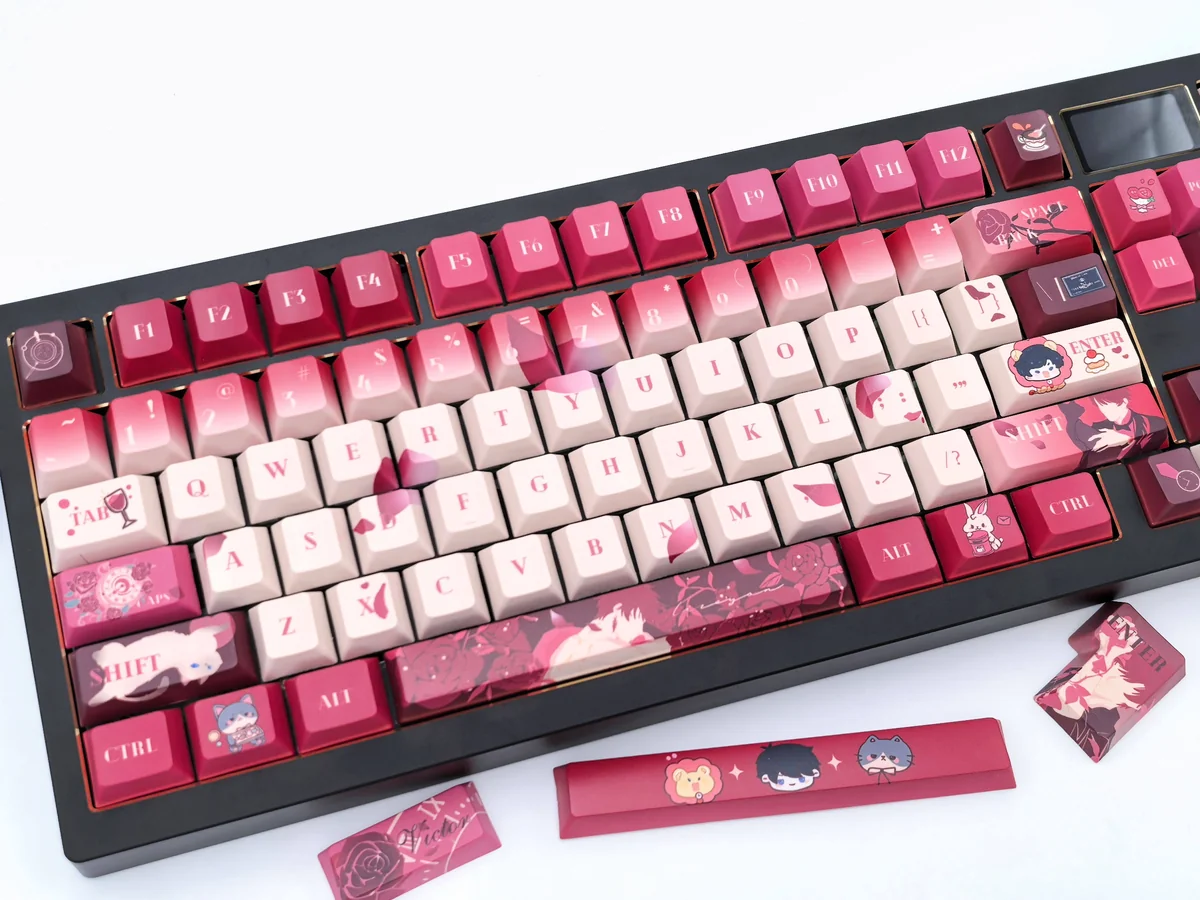 Victor Keycap Set elegantly displayed, showcasing sophisticated character-inspired motifs and premium artistic craftsmanship.