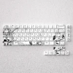 Exquisite Violet Evergarden keycaps set featuring delicate black and white PBT dye-sub line art, showcasing classic anime elegance for mechanical keyboard.