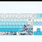 Full set of vibrant VOCALOID Yanhe PBT backlit keycaps set, showcasing crisp character art from multiple angles, highlighting the exclusive design.
