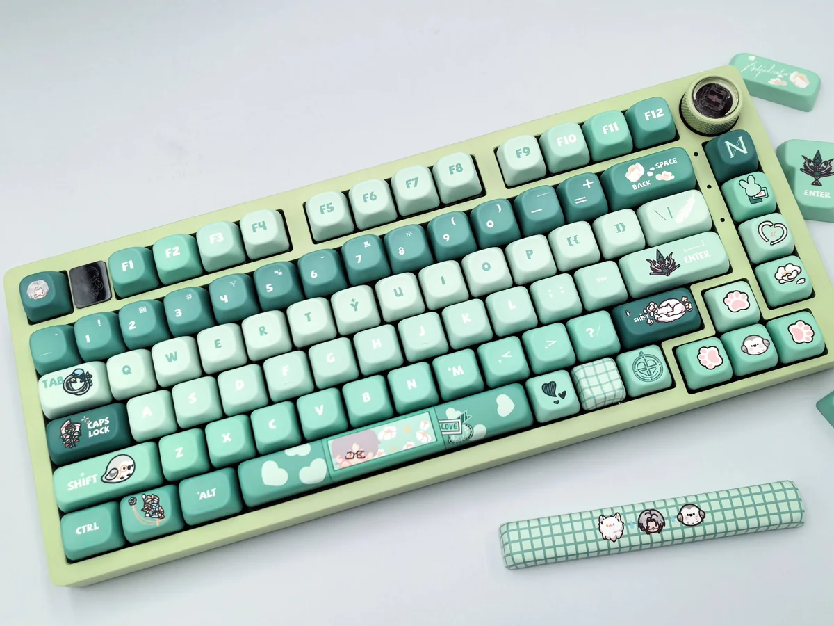 The Vyn Richter Keycap Set, an elegant FOA profile tribute, beautifully displayed with sophisticated Mò Yì character aesthetics and cool tones.