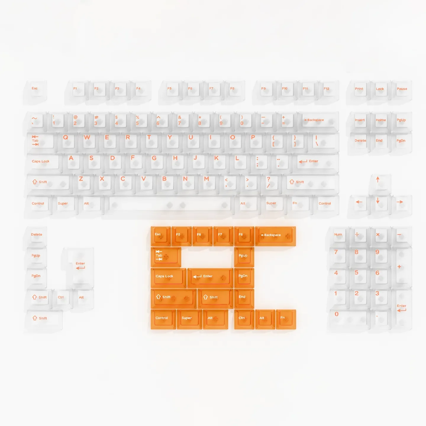 White Orange Mist Cherry Keycap Set, showcasing refreshing white and orange hues with an artistic flair.