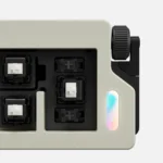 M7 compact wireless mini pad keyboard with BCP switches from a dynamic angle, showcasing its sleek minimalist design and modern aesthetic.