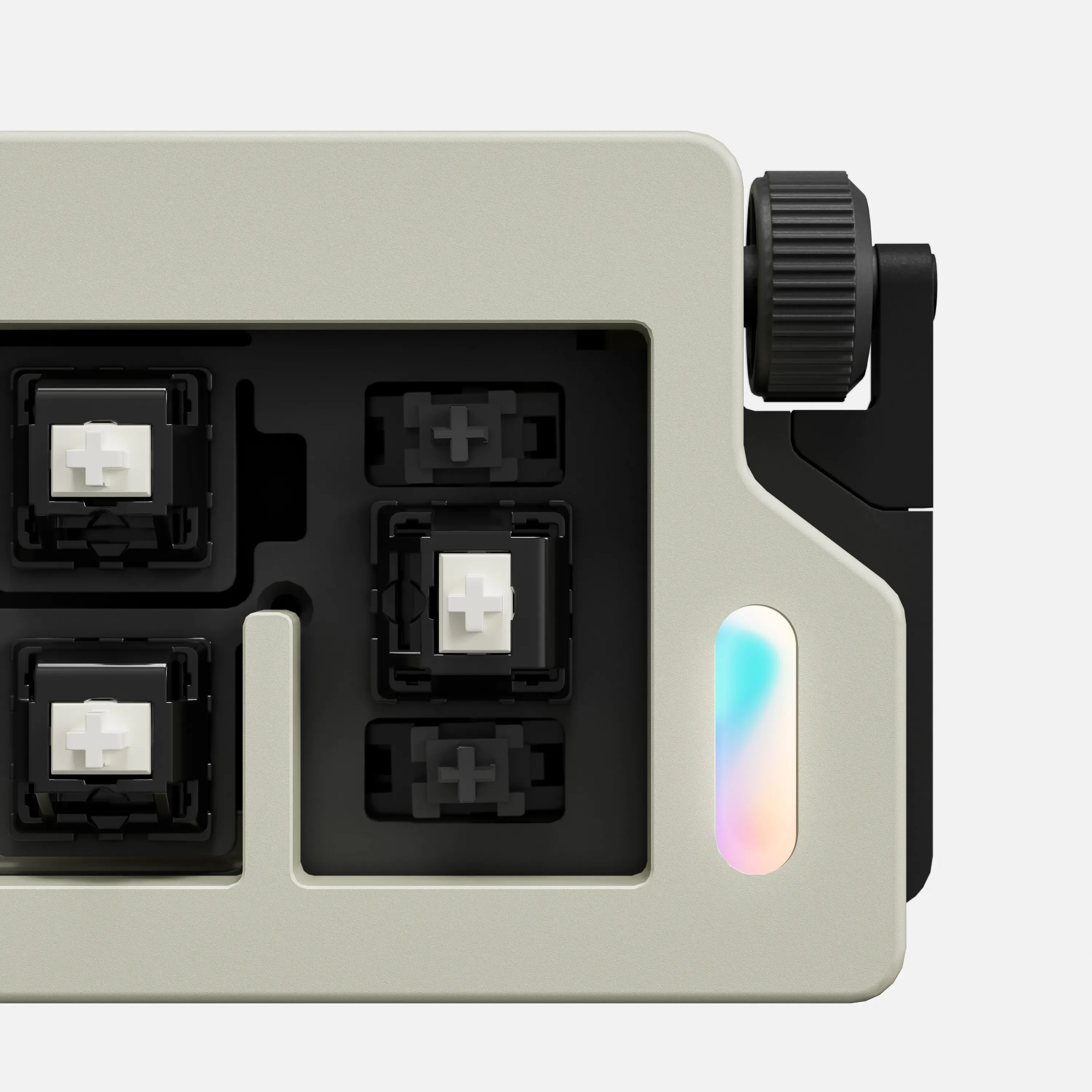 M7 compact wireless mini pad keyboard with BCP switches from a dynamic angle, showcasing its sleek minimalist design and modern aesthetic.