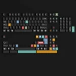 Ag1921 Braun-inspired PBT Wooting keycaps set in a gallery, showcasing their sleek minimalist industrial design, dark tones, and precise legends.