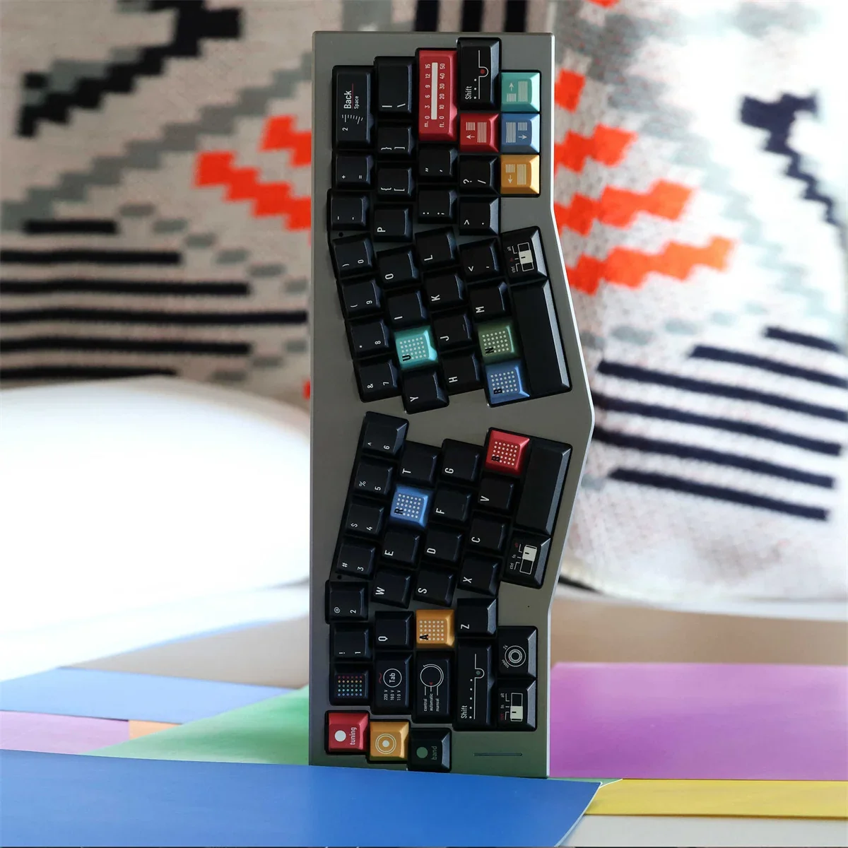 Ag1921 Braun-inspired PBT Wooting keycaps set showcasing a sleek, minimalist design with dark tones and precise legends, highlighting premium compatibility.