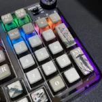 Exquisite Jiangnan Wuxia Ink Wash PBT Pudding Keycap Set gallery, showcasing various angles of traditional Chinese landscapes and martial arts aesthetics.