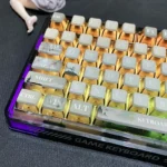 A gallery of exquisite Jiangnan Wuxia ink wash PBT pudding keycaps set, displaying traditional Chinese art and martial arts aesthetics in detail.