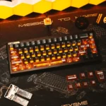 X-Era Dream Boundary Keycap Set, front-engraved translucent PC keycaps showcasing dark sci-fi aesthetic with vibrant orange glow.