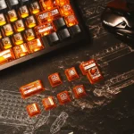 X-Era Dream Boundary Keycap Set gallery, revealing front-engraved translucent PC keycaps with immersive sci-fi orange illumination.