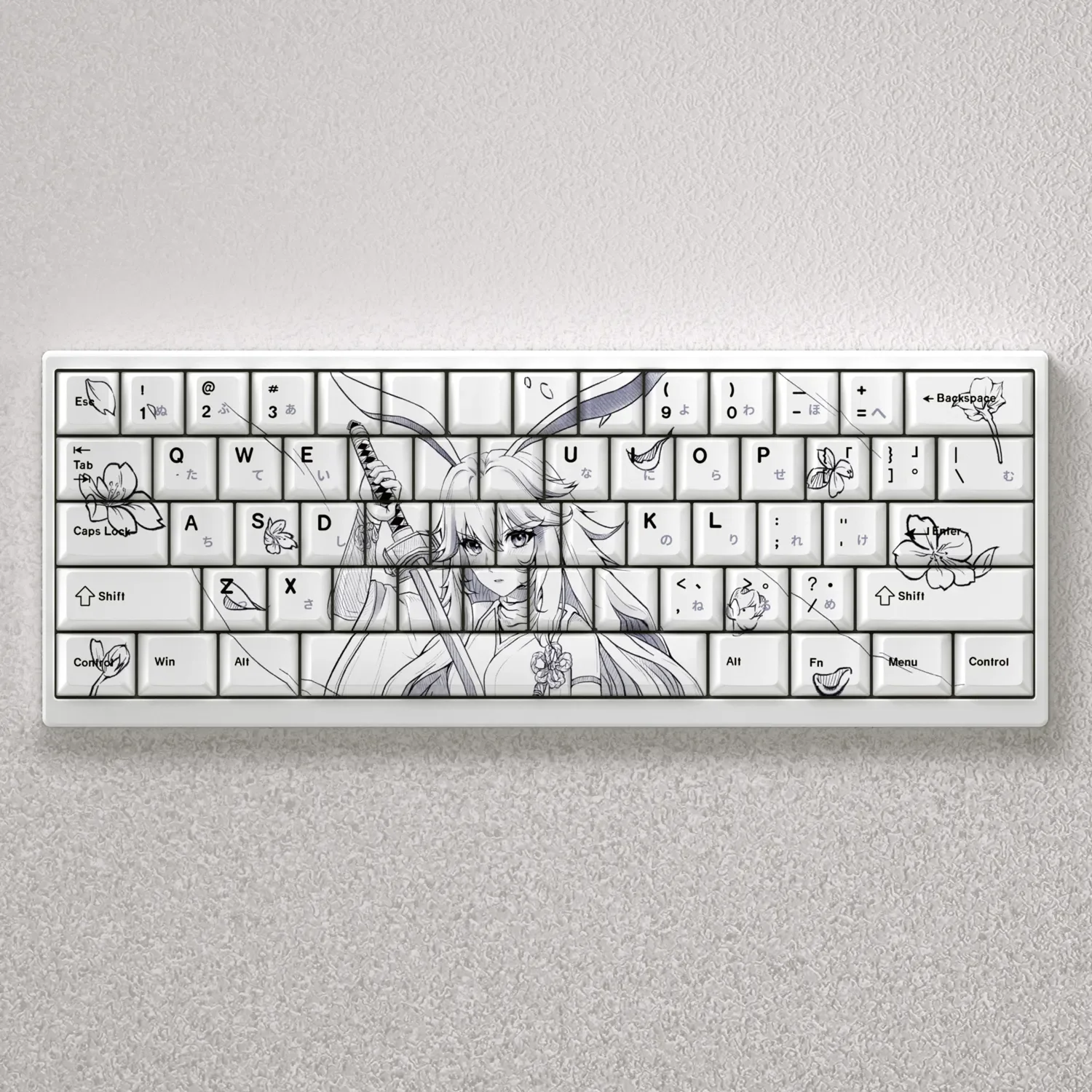 Exquisite Yae Sakura PBT keycaps set with Cherry profile, showcasing delicate pink blossoms for a serene keyboard garden aesthetic.