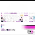 Close-up views of vibrant Yamada Anna Dangers in My Heart PBT keycaps set, showcasing detailed anime art for playful keyboard personalization.