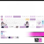 Vibrant Yamada Anna Dangers in My Heart PBT keycaps set showcased from multiple angles, highlighting the detailed anime art for a playful desktop setup.