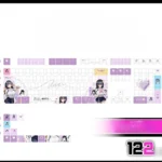 Vibrant Yamada Anna Dangers in My Heart PBT keycaps set shown from multiple angles, featuring detailed anime character art for a playful desktop setup.