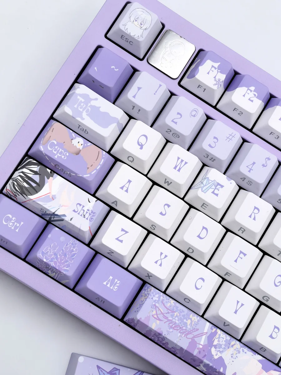 Ye Xuan Keycaps PBT art set with intricate side-engraved romantic character art and elegant game aesthetics, presented from multiple premium angles.