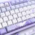 Ye Xuan Keycaps side-engraved PBT art set gallery, showing intricate romantic character art and elegant game aesthetics from various angles.