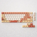 Exclusive Genshin Impact Yoimiya Keycaps set, vibrant PBT design with fiery fireworks motifs and playful anime character art.