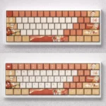Vibrant, exclusive Genshin Impact Yoimiya PBT keycaps set, showcasing fiery fireworks and playful anime aesthetic.