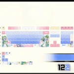 Vibrant Yoshino Himekawa PBT backlit keycaps set from Date A Live, seen from a dynamic angle, highlighting her icy blue and green character art.