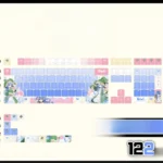 Playful Yoshino Himekawa Date A Live PBT backlit keycaps set showing vibrant front-translucent anime art with icy blue and green tones.