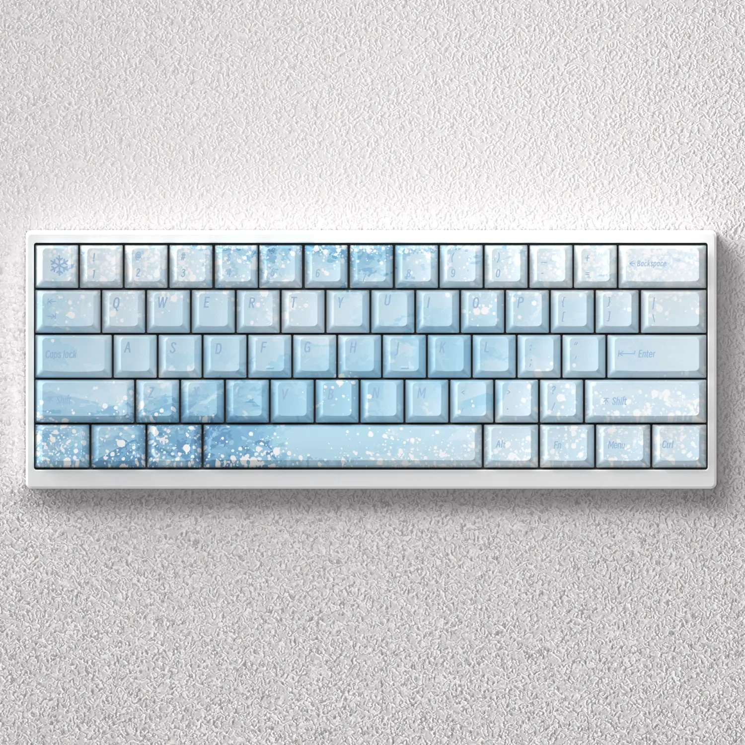 Yuki-onna Keycaps Set: Ethereal PBT Keycap Set showcasing the mystical snow maiden design in delicate icy blues and whites.
