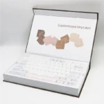 Cozy Afternoon Tea PBT side-printed luminous keycaps set, displayed from various angles. Observe the soft pastels, warm hues, and elegant side-lit legends.