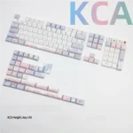 Cozy Afternoon Tea PBT side-printed luminous keycaps set, viewed from various angles, highlighting soft pastel colors, warm hues, and subtle tea motifs.