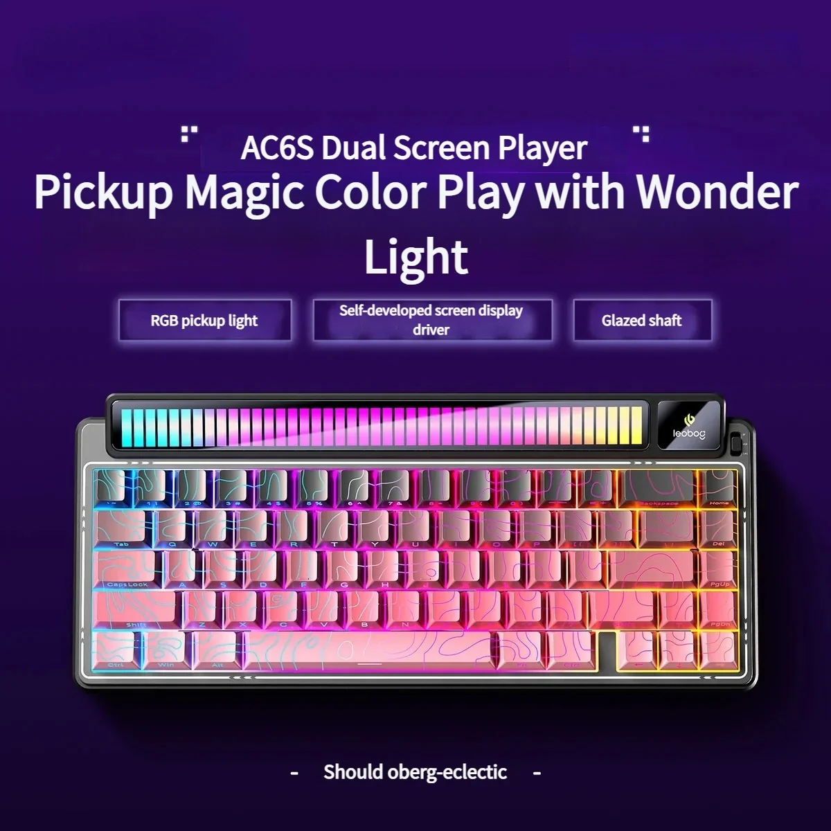 AMG65 Smart Screen Tri-Mode Mechanical Keyboard in Blackberry Pink Contour, showcasing sleek glazed switches and vibrant sound-reactive RGB ldesign.