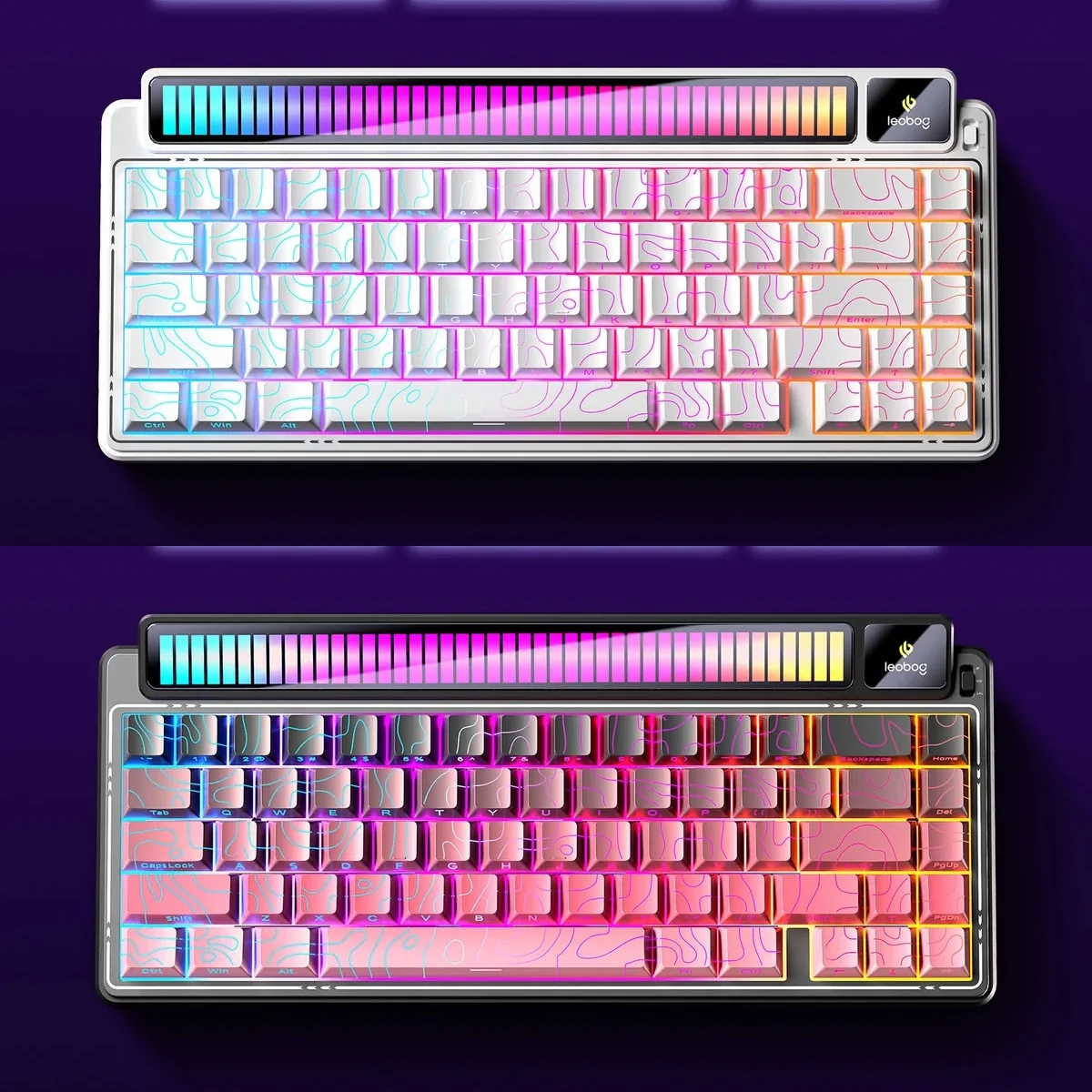 AMG65 tri-mode mechanical keyboard showcasing its interactive smart screen and sleek, modern aesthetic with vibrant RGB.