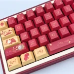 Exclusive Honkai Star Rail Argenti keycaps set from a unique angle, showing the exquisite rose emblem and cosmic knightly motifs on artisan keys.