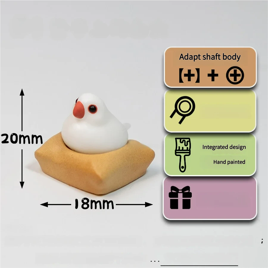 Exquisite handcrafted 3D Java Sparrow artisan keycap featuring a charming white-rumped munia bird perched on an intricately textured mat.