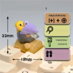 Artistic hand-sculpted 3D artisan Purple Peony Cockatiel Keycaps, depicting a charming cockatiel amidst delicate purple peonies, showcasing exquisite detail from a unique ang